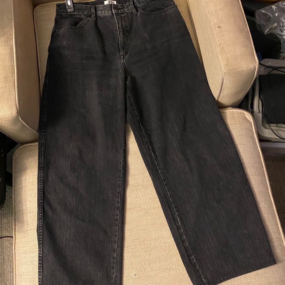 Dark gray wide leg jeans